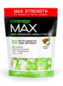 Coromega Max High Concentrate Omega 3 Fish Oil 2400Mg Omega3S With 3X Better Absorption Than Softgels 30 Single Serve Packets Coconut Bliss Flavor; Anti Inflammatory Supplement With Vitamin D  - Image 1