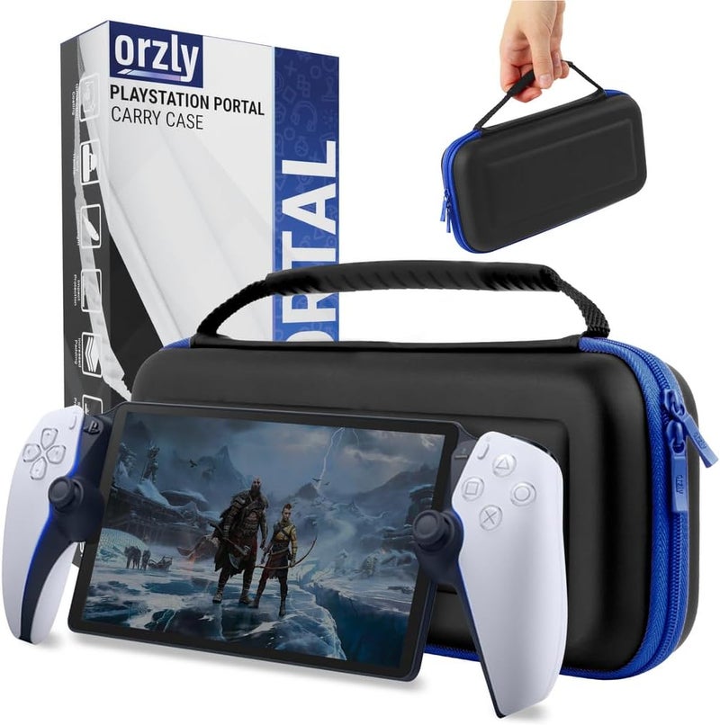 Orzly Carry Case Designed for PlayStation Portal Remote Player for PS5 Console Holds Accessories, Travel and Storage Protection for Headset Charger and More Black/Blue - Gift Box Edition - Image 1