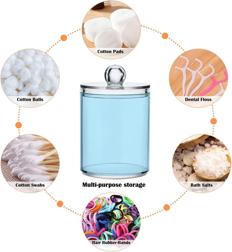 Eionryn Light Blue Qtip Dispenser Apothecary Jars Bathroom Qtip Holder Storage Canister 10 Oz Plastic Jar for Cotton Ball Swab Round Pads Floss 4pcs - Image 3