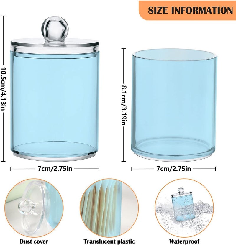 Eionryn Light Blue Qtip Dispenser Apothecary Jars Bathroom Qtip Holder Storage Canister 10 Oz Plastic Jar for Cotton Ball Swab Round Pads Floss 4pcs - Image 2