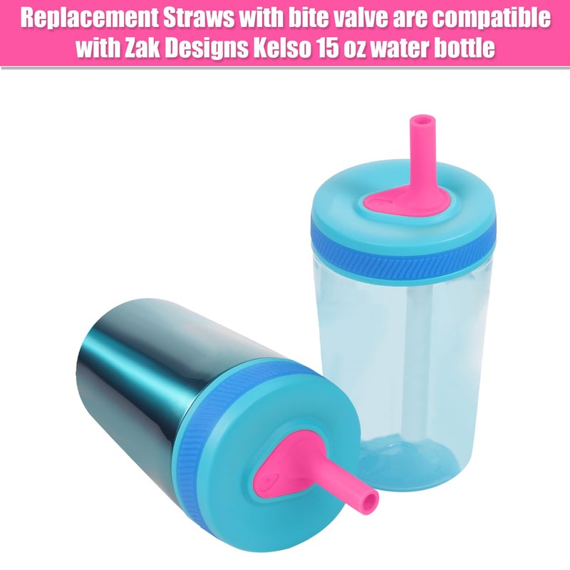 lasuroa 4pcs Replacement Straws with Bite Valve for Zak Designs Kelso 15 oz  with 1 Cleaning Brush Reusable Kids Cup Replacement Straws Accessory for Zak  BPA-Free (Pink) - Image 3