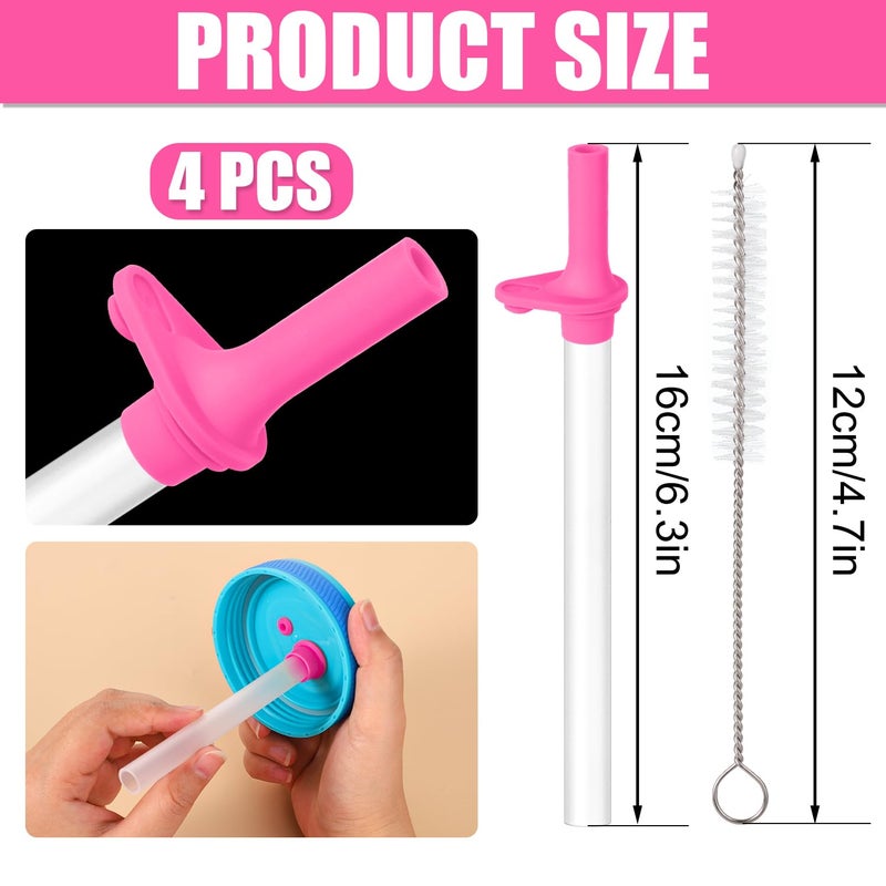 lasuroa 4pcs Replacement Straws with Bite Valve for Zak Designs Kelso 15 oz  with 1 Cleaning Brush Reusable Kids Cup Replacement Straws Accessory for Zak  BPA-Free (Pink) - Image 2