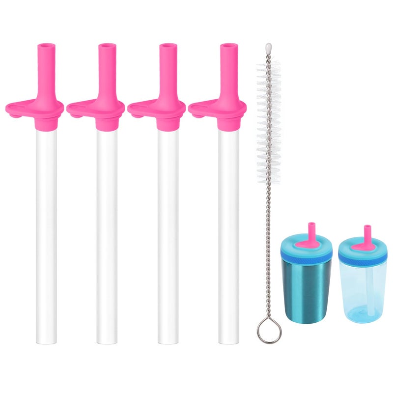 lasuroa 4pcs Replacement Straws with Bite Valve for Zak Designs Kelso 15 oz  with 1 Cleaning Brush Reusable Kids Cup Replacement Straws Accessory for Zak  BPA-Free (Pink) - Image 1