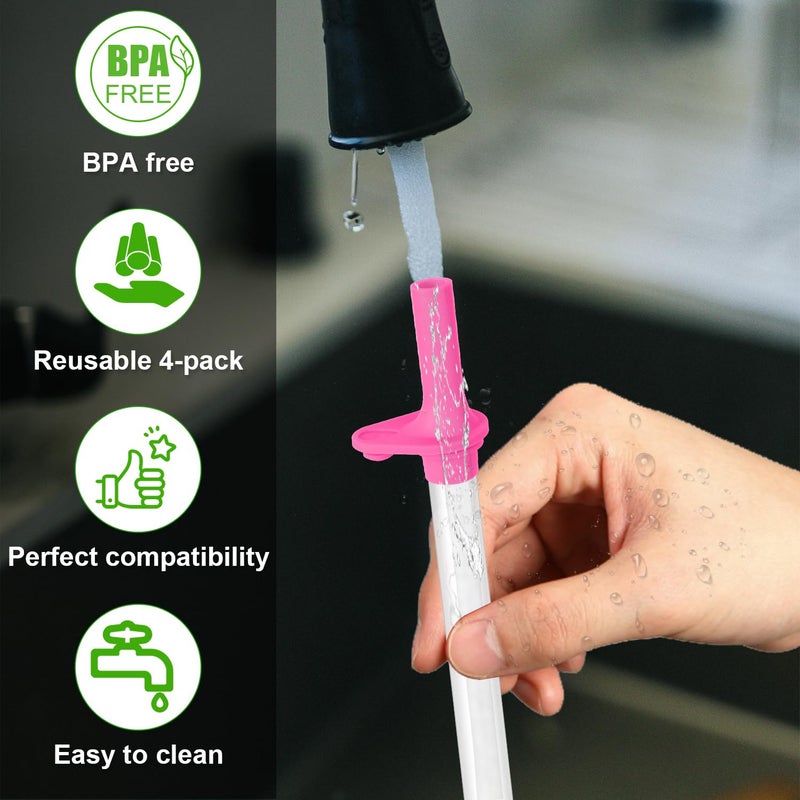 lasuroa 4pcs Replacement Straws with Bite Valve for Zak Designs Kelso 15 oz  with 1 Cleaning Brush Reusable Kids Cup Replacement Straws Accessory for Zak  BPA-Free (Pink) - Image 4