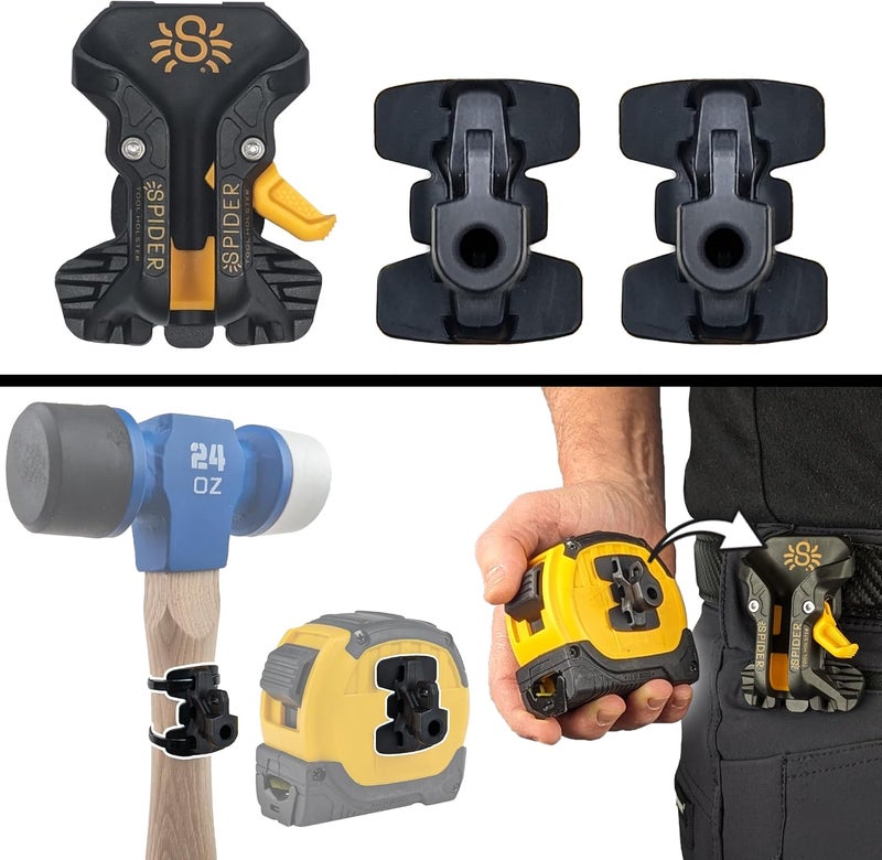 SPIDER Tool Holster - Pro Tape Measure + Hammer Holster Kit - Upgraded, Self Locking, Quick Draw Universal Tool Holder with Ambidextrous Thumb Lock - Compatible with All Major Brands - Image 1