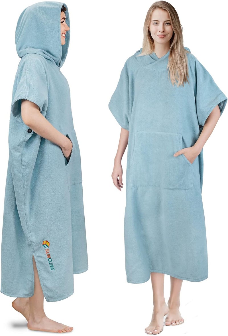 Suncube Surf Poncho Changing Robe with Hood | Thick Quick Dry Microfiber Wetsuit Changing Towel for Surfing Beach Swim Outdoor Sports -Light Blue, Light Blue, One Size - Image 1