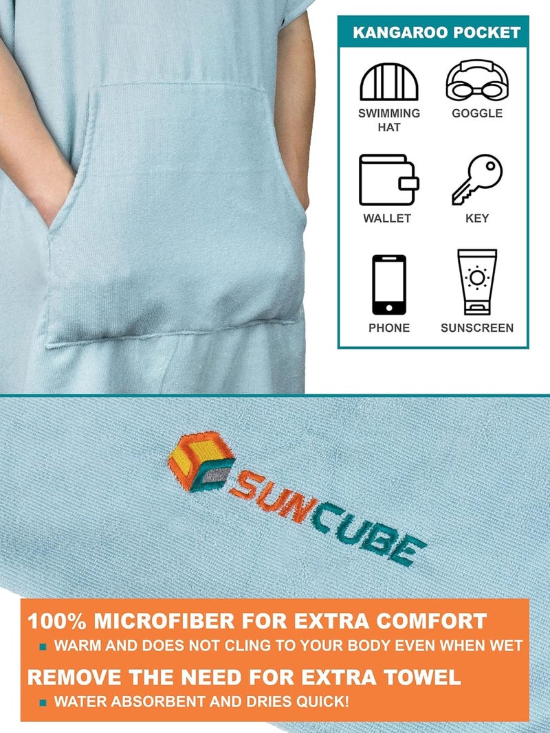 Suncube Surf Poncho Changing Robe with Hood | Thick Quick Dry Microfiber Wetsuit Changing Towel for Surfing Beach Swim Outdoor Sports -Light Blue, Light Blue, One Size - Image 3