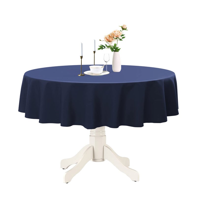 Romanstile Round Waterproof Tablecloth Stain Resistant Washable Table Cloths Wrinkle Free Polyester Table Covers for Kitchen Dining Party Wedding Indoor and Outdoor  Navy Blue 90 Inch