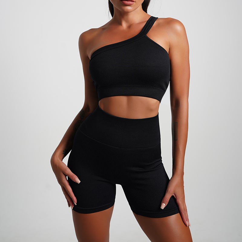Generic BO+TEE Seamless Sweat-Wicking Yoga Set Black bra shorts two-piece set (including chest pad) 