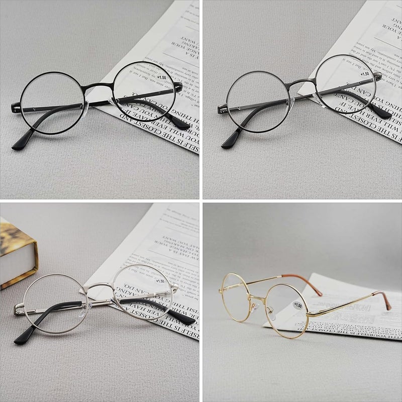 JoXiGo 4 Pack Reading Glasses for Women Men Retro Round Metal Frame - Image 2