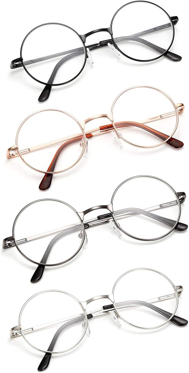 JoXiGo 4 Pack Reading Glasses for Women Men Retro Round Metal Frame - Image 1