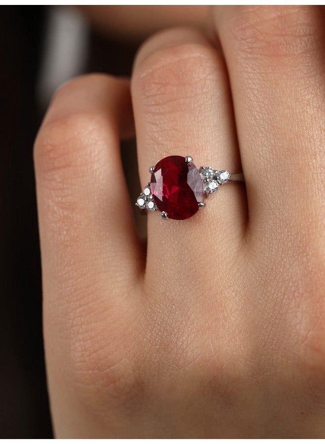 CLARA 925 Sterling Silver Blood Red Oval Ring with Adjustable Band | Rhodium Plated, Swiss Zirconia | Gift for Women & Girls - Image 4