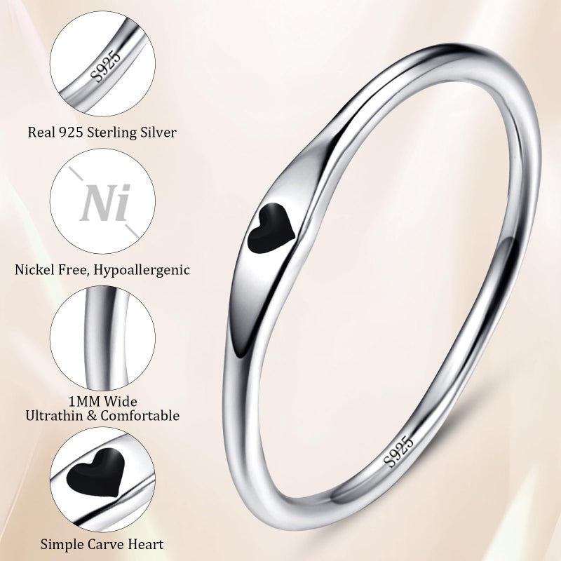 AVECON 925 Sterling Silver Simple Carve Heart Wedding Band Stackable Promise Ring for Her Size 10 - Image 3