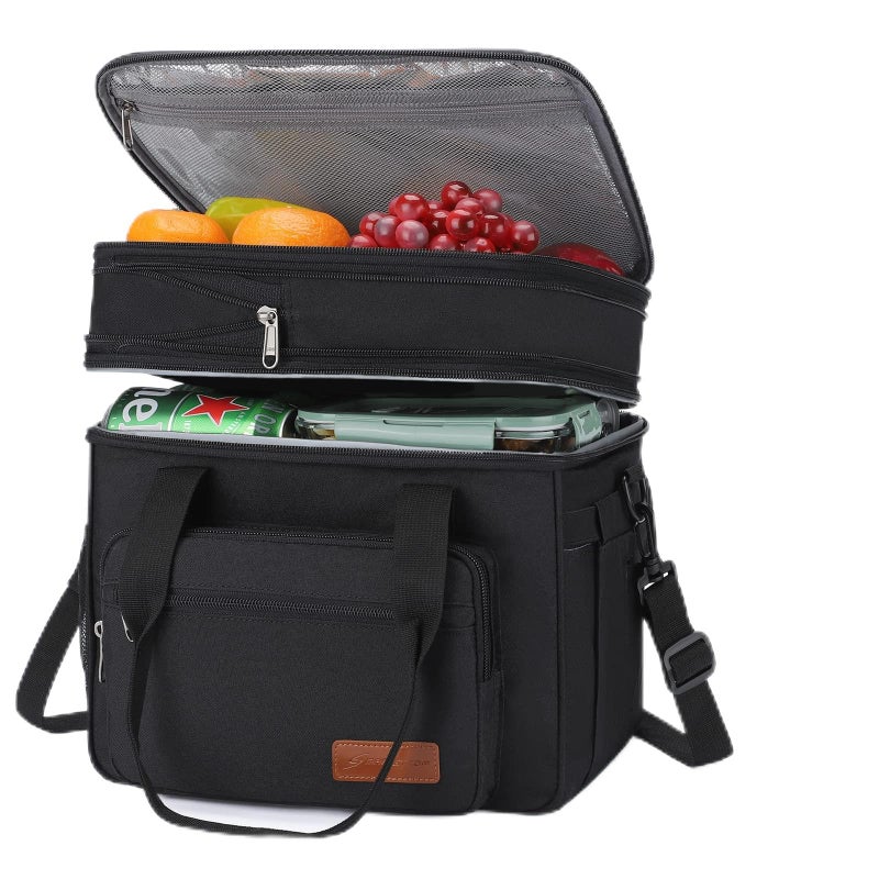 Maelstrom Lunch Box 23L Insulated Lunch Bag Expandable Double Deck Cooler Bag Lightweight Leakproof Tote Bag With Side Tissue Pocket Suit For Men and Women Black
