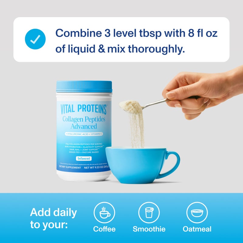 Vital Proteins Collagen Peptides Powder Advanced with Hyaluronic Acid & Vitamin C, Collagen Supplements, Unflavored, 13 Servings - Image 5