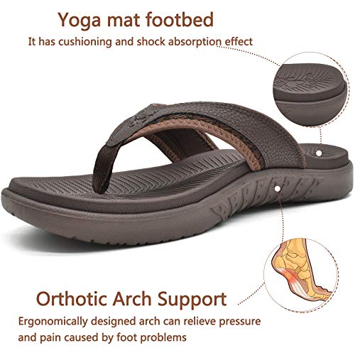 KuaiLu Mens Leather Sport Flip Flops Comfort Orthotic Thong Sandals with Plantar Fasciitis Arch Support for Outdoor Summer - Image 3