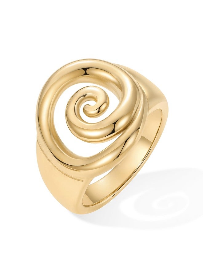PAVOI 14K Yellow Gold Plated Chunky Swirl Rings for Women - Stainless Steel Statement Spiral Ring - Waterproof Bold Swirl Bands | Size 7 - Image 3