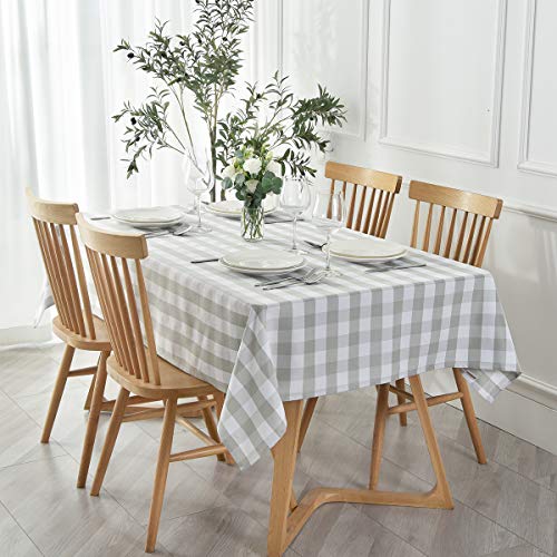 maxmill Rectangle Checkered Tablecloth Waterproof Spillproof Wrinkle Resistant Buffalo Plaid Heavy Weight Table Cloth Gingham Table Cover for Outdoor and Indoor Use 52 x 70 Inch Grey and White