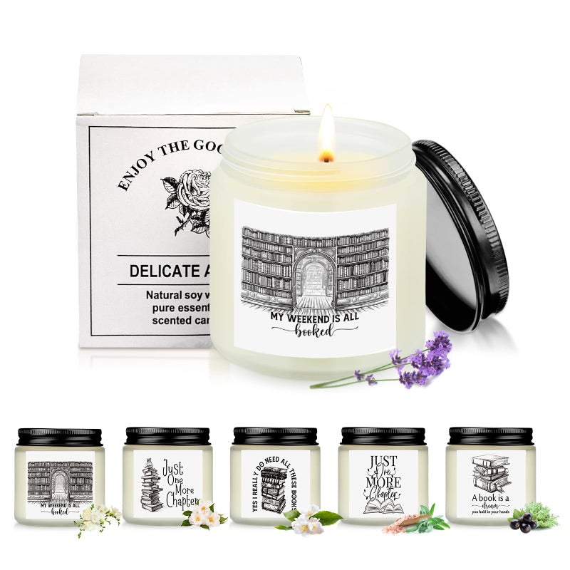 MTLEE 6 Pcs 2025 Book Lover Candle Gifts 35 oz Scented Reading Candle Gift Rustic Bookshelf Soy Wax Jar for Women Bookworm Reader Writer Club Librarian Member Worker Must Haves OfficeClassic Scent