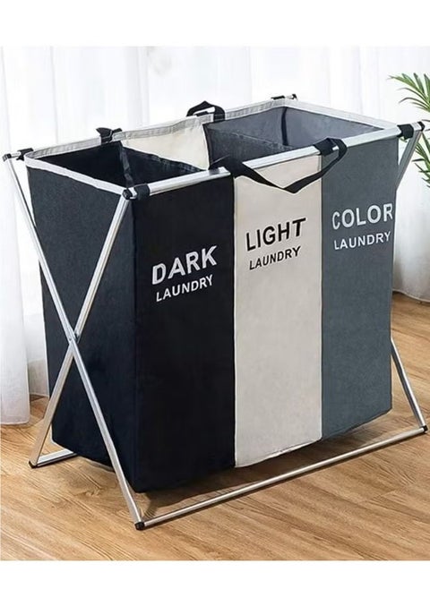 3-column foldable laundry basket, washing and storing dirty clothes bags, sorting and storage, easy to store
