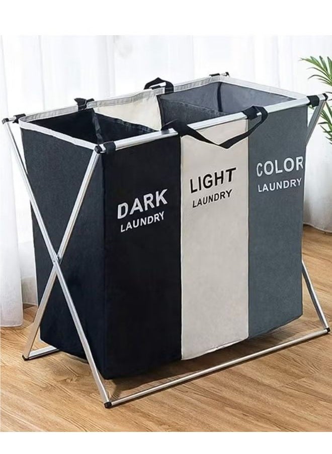 Generic - 3-column foldable laundry basket, washing and storing dirty clothes bags, sorting and storage, easy to store - Image 1