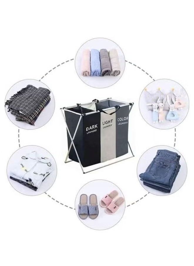 Generic - 3-column foldable laundry basket, washing and storing dirty clothes bags, sorting and storage, easy to store - Image 1