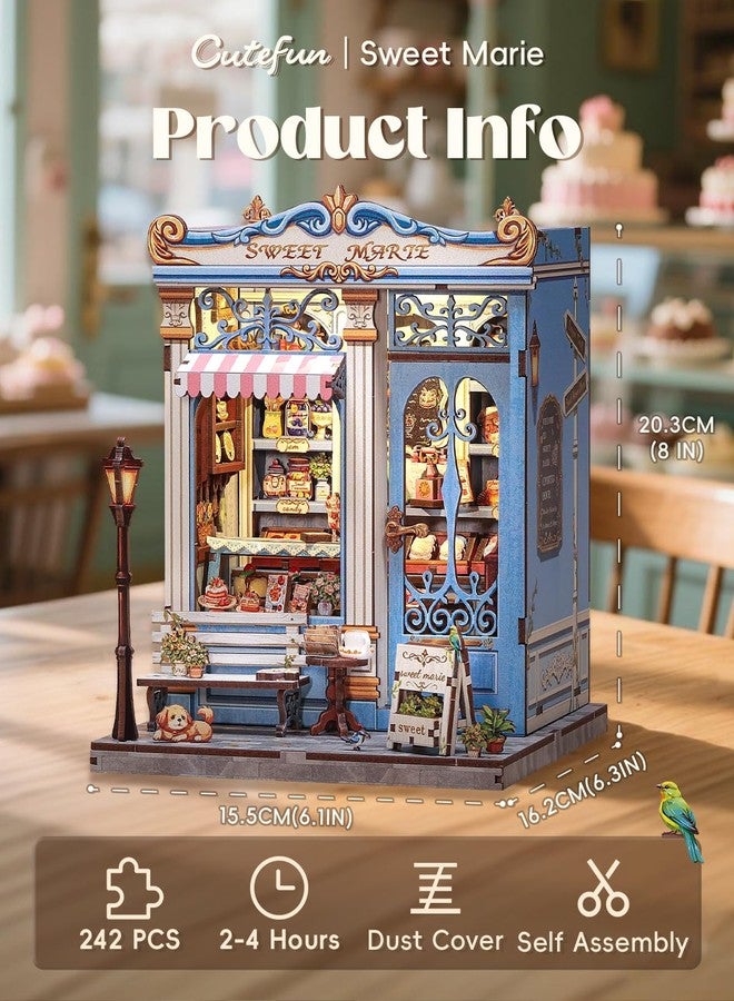 Cutefun Book Nook Kit - DIY Miniature House Kit for Adults and Teens, 3D Wooden Puzzle Mini House Building Kit with LED, Dollhouse Kit Bookshelf Insert Decor Creative Gifts (Sweet Marie) - Image 2
