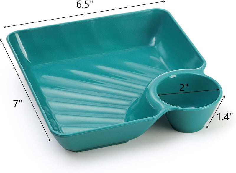 Lawei 12pcs Chip Dip Serving Platter Set Plastic Dumpling Plates with Sauce Compartment Square Serving Dish Sushi Plates Small Dip Tray for Appetizer Taco Salsa Fruit Charcuterie - Image 2