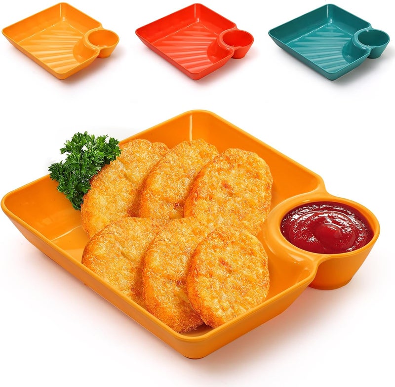 Lawei 12pcs Chip Dip Serving Platter Set Plastic Dumpling Plates with Sauce Compartment Square Serving Dish Sushi Plates Small Dip Tray for Appetizer Taco Salsa Fruit Charcuterie - Image 4