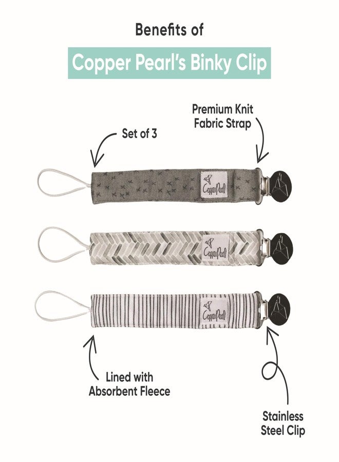 Copper Pearl 3-Pack Pacifier Holders: Premium Knit Binky Clips for Baby Girls and Boys - Stylish Stainless Steel Design for Secure No-Drop Attachment - Image 2