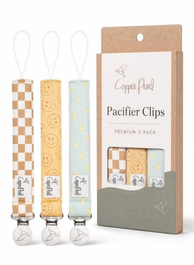 Copper Pearl 3-Pack Pacifier Holders: Premium Knit Binky Clips for Baby Girls and Boys - Stylish Stainless Steel Design for Secure No-Drop Attachment - Image 1