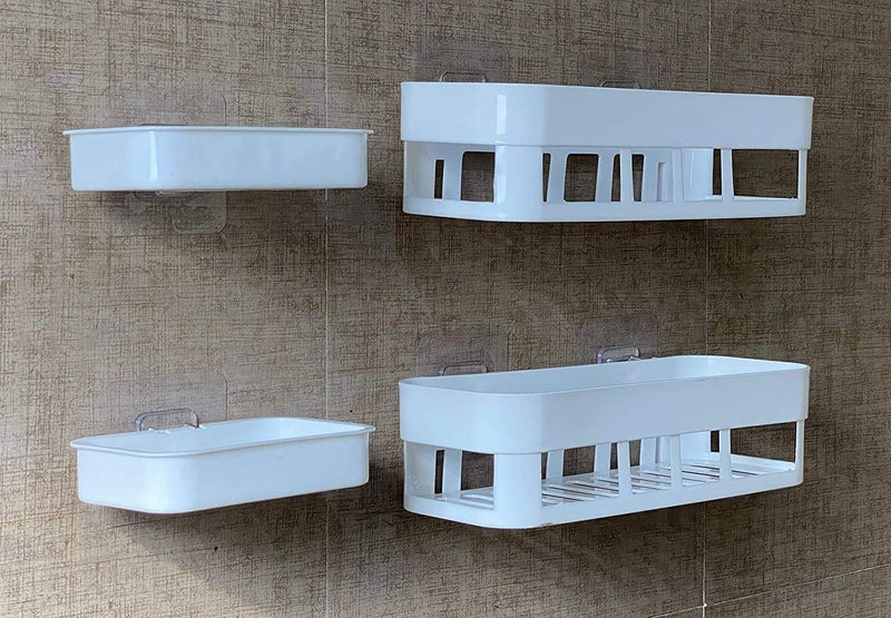 XML Bathroom Shelf Rack for Wall Mounted Bathroom Organizer Accessories Hardware and Storage Racks Self Adhesive Multipurpose Without Drilling Plastic (White, 2 Bathroom Shelf + 2 Soap Dish) - Image 3