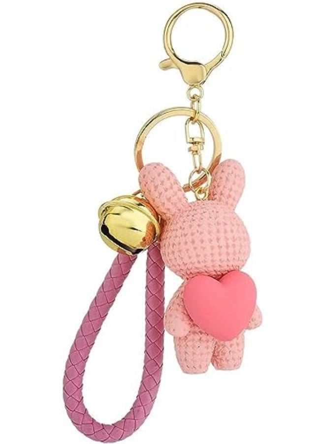 كاستويف سلسلة مفاتيح لطيفة، أرنب من الراتنج مع جرس، كارتون علبة صوف مزينة بقلب، هدية سلسلة مفاتيح لحقيبة السيارة وحقائب اليد والظهر للأولاد والبنات والمراهقين، وردي، قطعة واحدة - Image 1