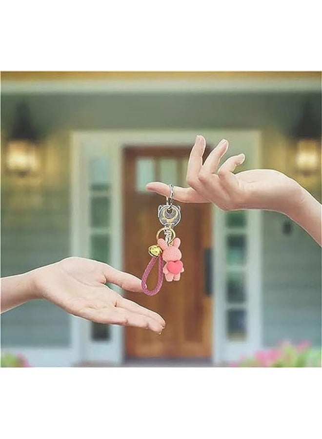 كاستويف سلسلة مفاتيح لطيفة، أرنب من الراتنج مع جرس، كارتون علبة صوف مزينة بقلب، هدية سلسلة مفاتيح لحقيبة السيارة وحقائب اليد والظهر للأولاد والبنات والمراهقين، وردي، قطعة واحدة - Image 3