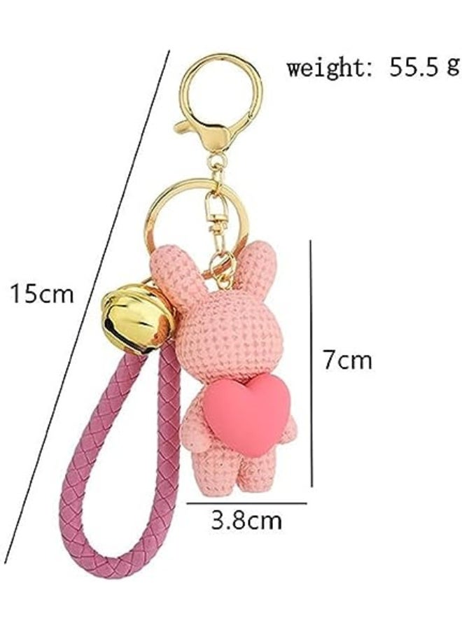 كاستويف سلسلة مفاتيح لطيفة، أرنب من الراتنج مع جرس، كارتون علبة صوف مزينة بقلب، هدية سلسلة مفاتيح لحقيبة السيارة وحقائب اليد والظهر للأولاد والبنات والمراهقين، وردي، قطعة واحدة - Image 2