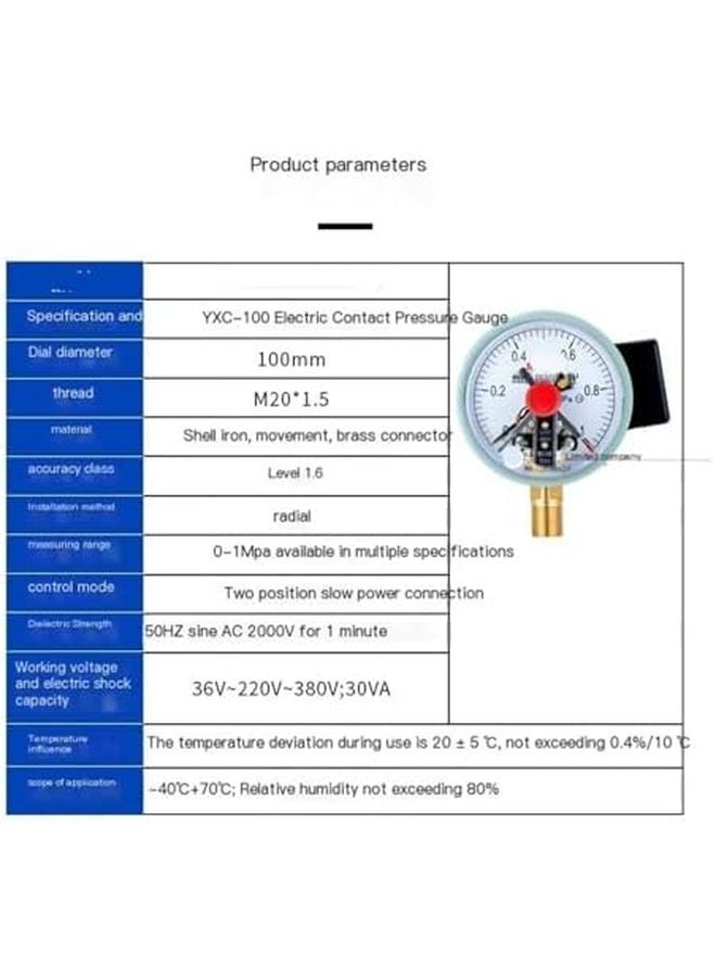 YXC 100 Magnetic Assist Electric Contact Pressure Gauge 0 0 6MPa 220V 380V 30VA - Image 3