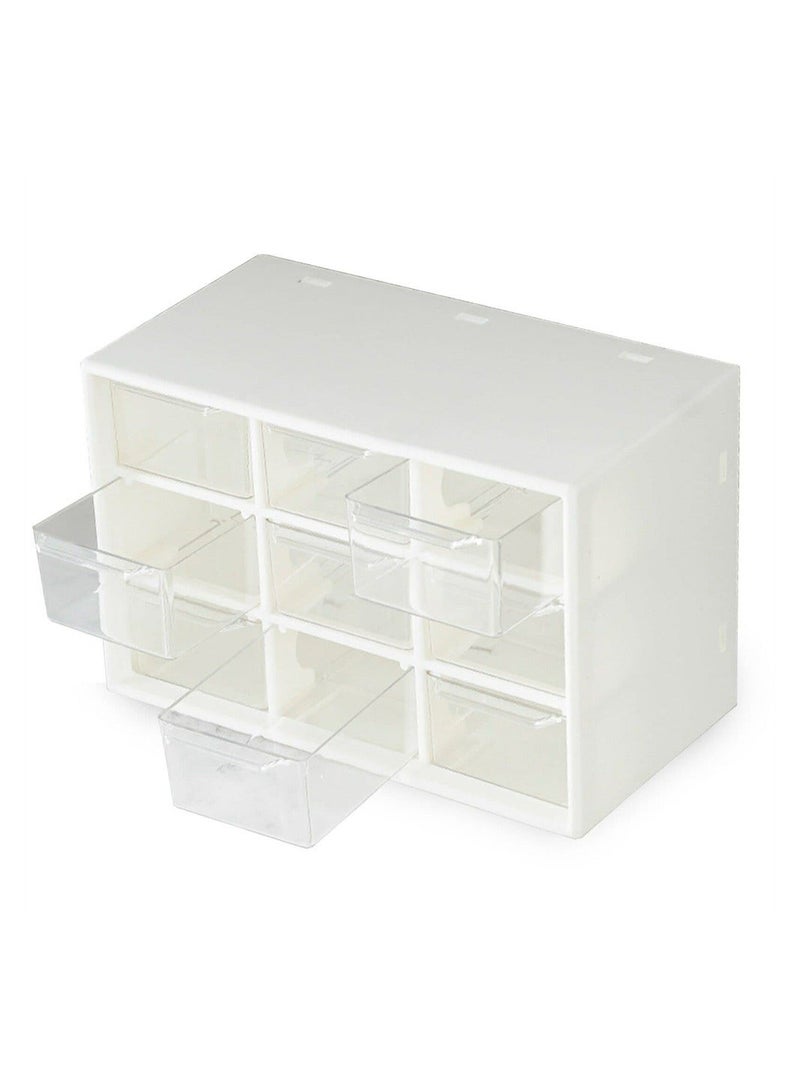 Generic Mini Plastic Drawer Organiser, 9 Drawer Small Desktop Storage Drawers Box, Art Craft Organisers and Storage Used In Desk, for Cosmetic Makeup Office Supplies Crafts Jewelry - White  - Image 1
