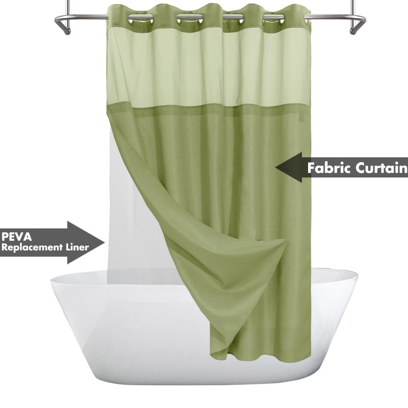 River Dream No Hook Slub Textured Shower Curtain with Snap-in PEVA Liner Set - 71" x 74"(72"), Hotel Style with See Through Top Window, Fabric Outer Curtain & Waterproof Inner Liner, Sage, 71x74 - Image 2