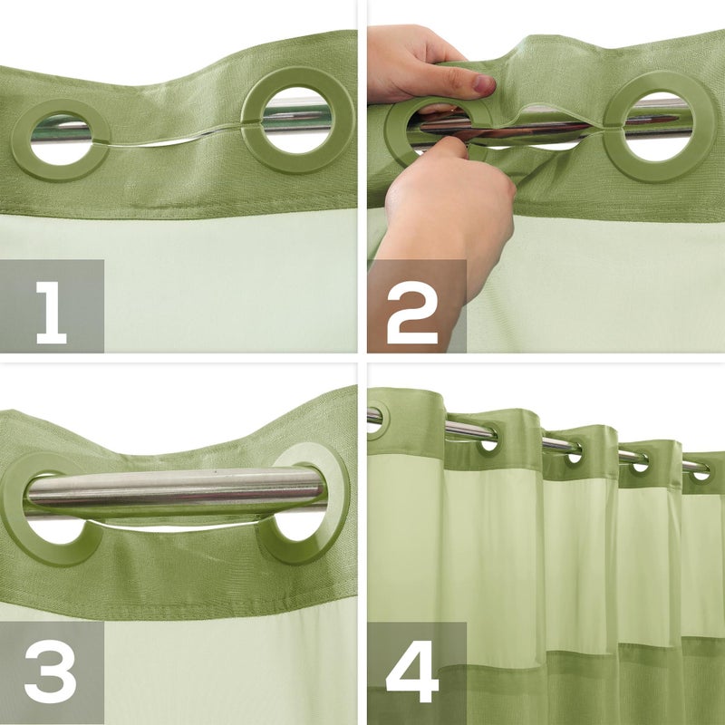 River Dream No Hook Slub Textured Shower Curtain with Snap-in PEVA Liner Set - 71" x 74"(72"), Hotel Style with See Through Top Window, Fabric Outer Curtain & Waterproof Inner Liner, Sage, 71x74 - Image 4