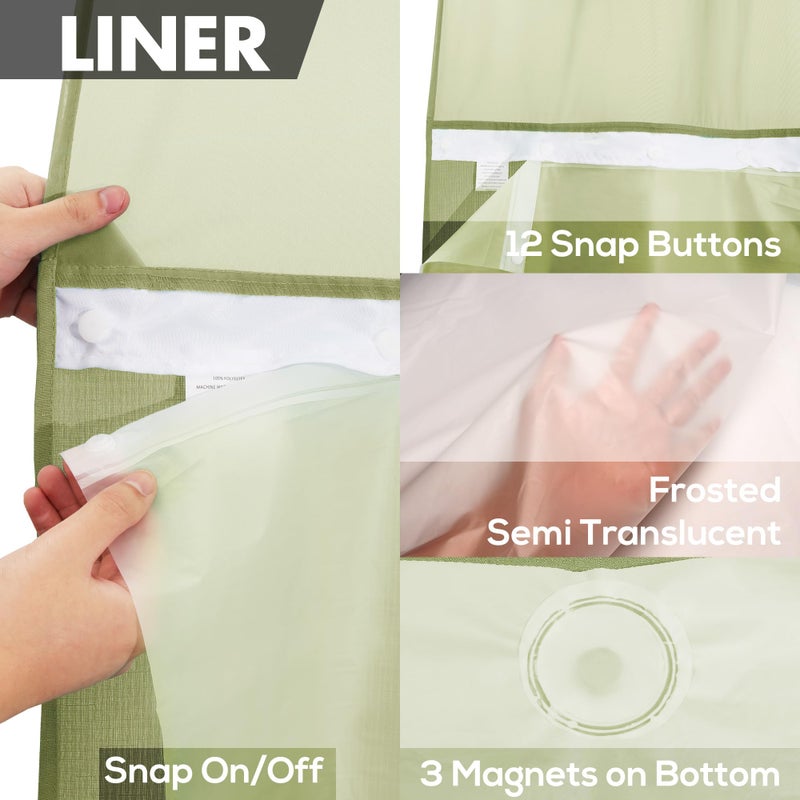 River Dream No Hook Slub Textured Shower Curtain with Snap-in PEVA Liner Set - 71" x 74"(72"), Hotel Style with See Through Top Window, Fabric Outer Curtain & Waterproof Inner Liner, Sage, 71x74 - Image 5