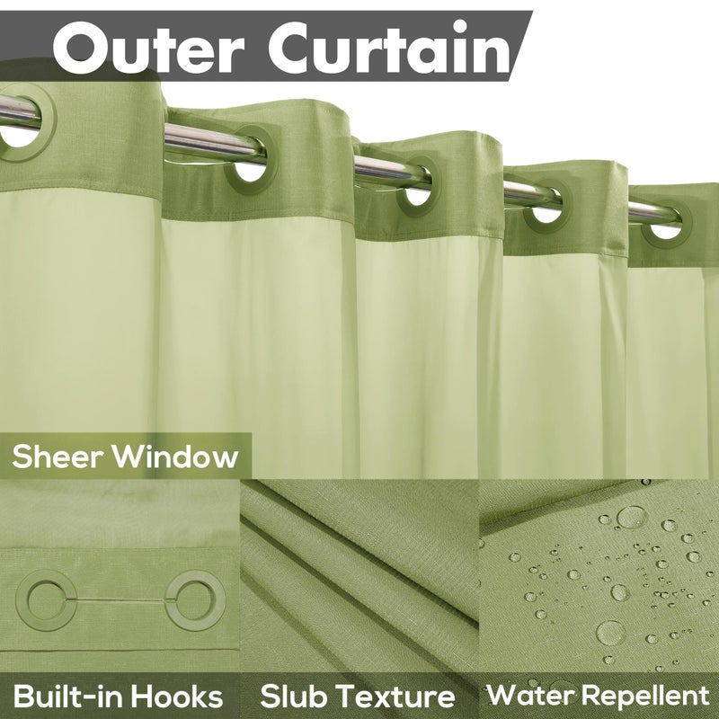 River Dream No Hook Slub Textured Shower Curtain with Snap-in PEVA Liner Set - 71" x 74"(72"), Hotel Style with See Through Top Window, Fabric Outer Curtain & Waterproof Inner Liner, Sage, 71x74 - Image 3