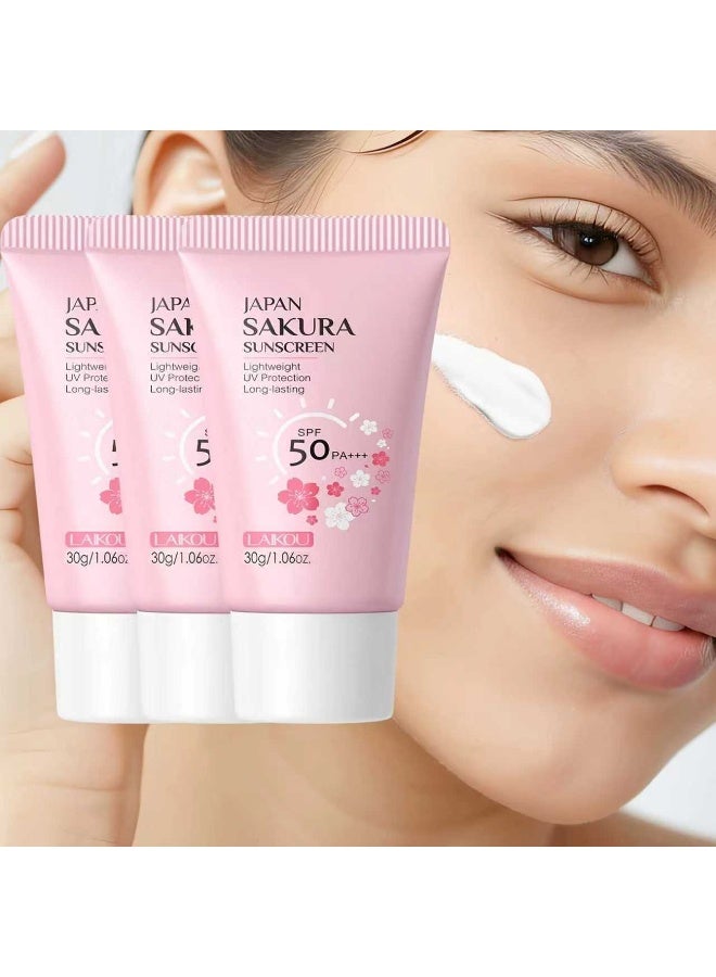 لايكو كريم ساكورا الواقي من الشمس، ٣ قطع * ٣٠ غرام | عامل حماية من الشمس ٥٠/PA+++ | مقاوم للضوء الأزرق والغبار | للوجه والجسم | للجنسين | مناسب للسفر | هدية مثالية لعيد الحب وأعياد الميلاد - Image 1