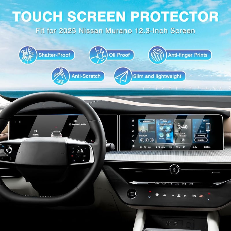 Karltys 【Upgrade 2 Pack Screen Protector for 【No Glare u0026 Fingerprint】 Tempered Glass Nissan Murano 2025 2026 12.3-Inch (SV/SL/Platinum) - Image 2