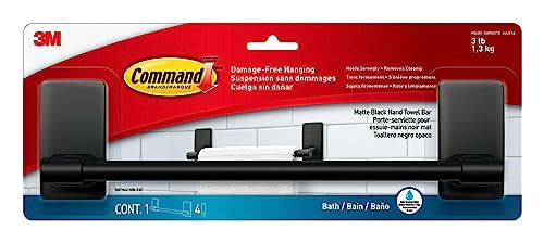 Command Hand Towel Bar Matte Black with Water Resistant Command Strips, Bathroom Décor, 9 in Bar Length Holds up to 3 lbs, Size: 30 cm L x 4.7 cm W x 7.7 cm H / 3.07 in (H) x 11.75 in (L) - Image 2