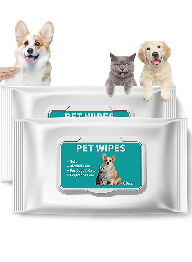 GMORO 2pack Dog Wipes 80pcs, Pet Grooming Wipes for Dogs & Cats, for full body, eye wipes, ear wipes, Paws, & Butt - Image 1
