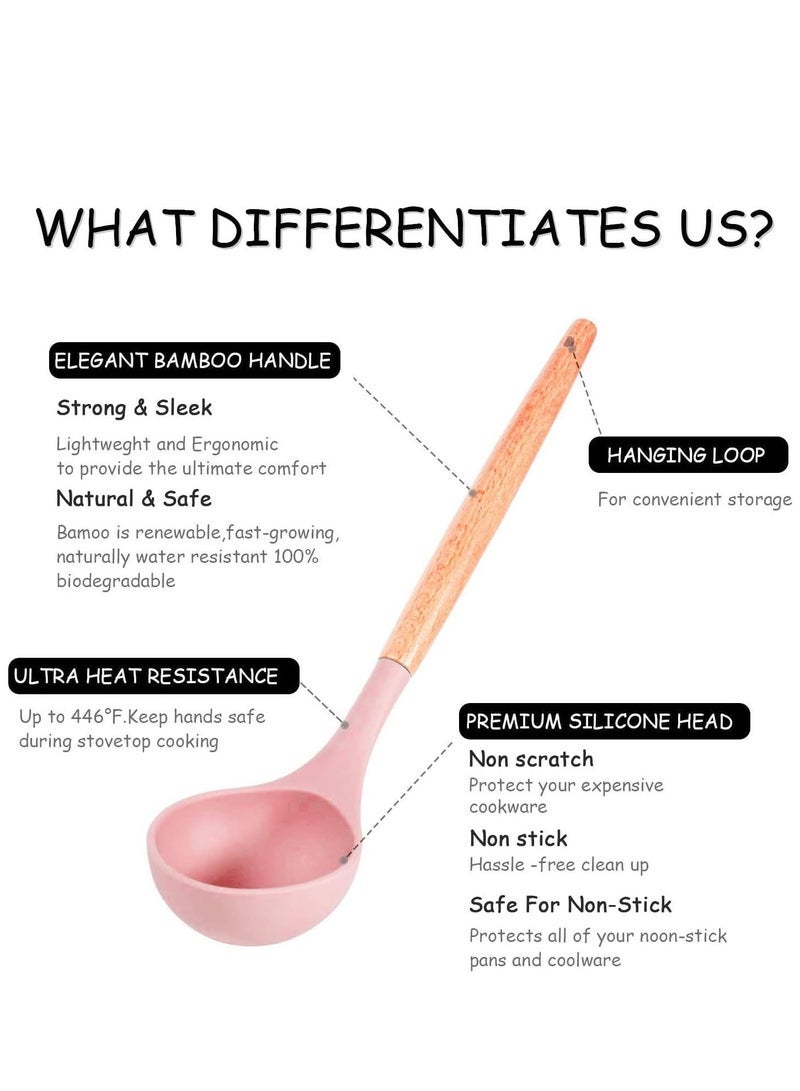 Kitchen set 12 Pcs Silicone Cooking Kitchen Utensils Set Arabest Heat Resistant Wooden Handles Cooking Tool BPA Free Non Toxic Silicone Turner Tongs Spatula Spoon Kitchen Gadgets Set for Nonstick Cookware pink - Image 3