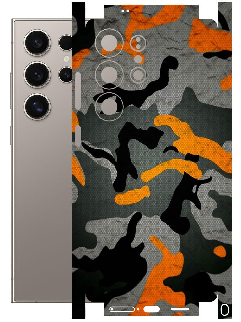 AtOdds Mobile Skin Sticker Wrap | Compatible for Samsung S25 Ultra (5G)| Scratchproof Matte Finish | Full Coverage for All Sides & Camera Protection (Orange Camo) - Image 1