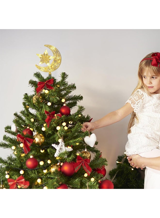 LED Christmas Tree Topper Star and Moon Plastic Ornament Warm White Light Xmas Tree Decoration for Holiday Party Indoor Use Ramadan - Image 3