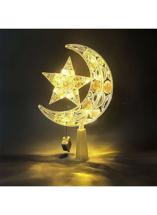 LED Christmas Tree Topper Star and Moon Plastic Ornament Warm White Light Xmas Tree Decoration for Holiday Party Indoor Use Ramadan - Image 5