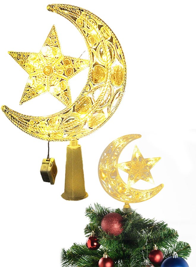 LED Christmas Tree Topper Star and Moon Plastic Ornament Warm White Light Xmas Tree Decoration for Holiday Party Indoor Use Ramadan - Image 1